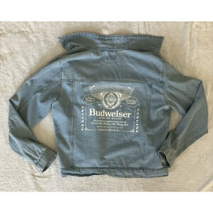 Vintage Budweiser Denim Jean Jacket Festival Concert Party Trucker Logo Large